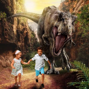 Running with T-Rex Dinosaur Adventure Digital Background: Canyon Chase (JPG)