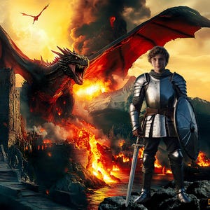Dragon Castle Digital Background: Fantasy Knight Photography (JPG)