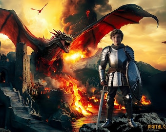 Digitale achtergrond Dragon Castle: Fantasy Knight Photography (JPG)