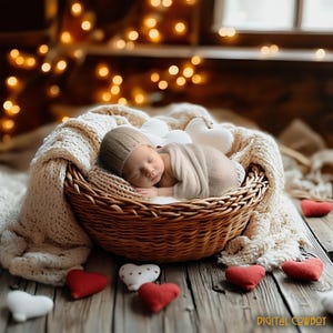 Valentine Newborn Digital Backdrop: Hearts Basket Photography (JPG File)