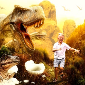 Dinosaur Chase Digital Background, T-Rex, Dinosaur Digital Background, Dinosaur Backdrop, Digital Download, Instant Download