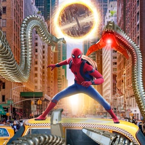 Superhero Battle in NYC Digital Backdrop: Mech Arms, Portal (JPG Digital Download)