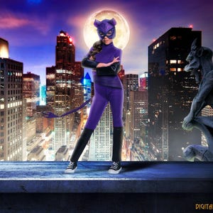 Superhero Cityscape Digital Backdrop, Photo Overlay for Kids