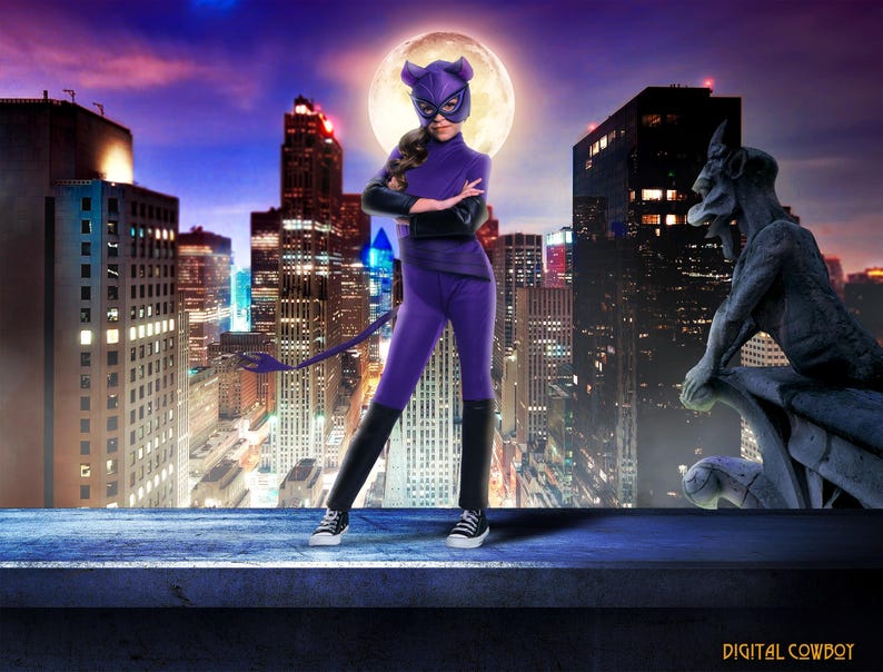 Superhero Cityscape Digital Backdrop, Photo Overlay for Kids