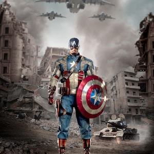 Superhero Warzone Digital Background: Military Battle Scene (Instant Download JPG