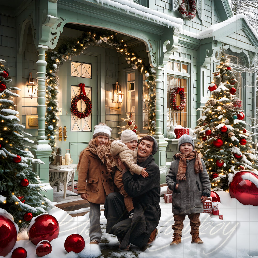 Christmas Door Digital Backdrop + Christmas Family Backdrop + Christmas ...