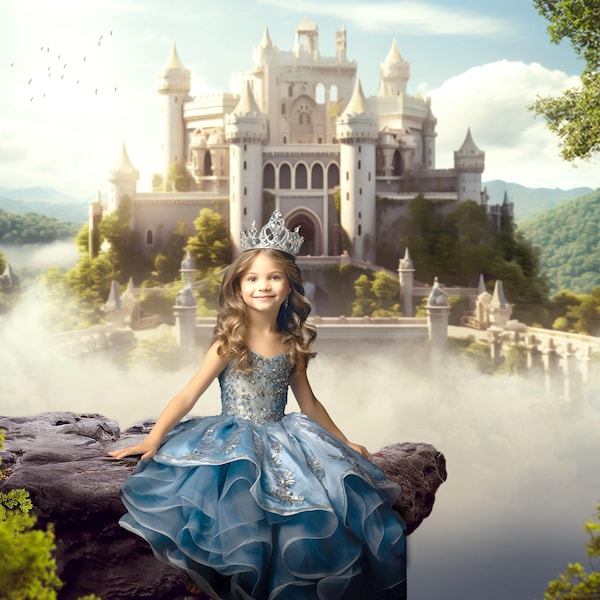 Princess Cloud Castle Digital Background: Fairytale Photography Backdrop (Instant Download)