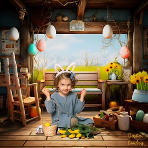 Easter Cottage Digital Backdrop, Easter Digital Background for Photography, Photoshoot Backdrop for Easter, Spring Backdrop for Photoshoot