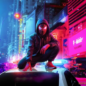 Neon City Street Superhero Digital Background, Spider-Man, Digital Background, Spiderverse, Superhero Digital Background, Superhero Theme