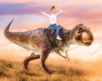 T-Rex Rider Digital Background, T-Rex Saddle Digital Background, Dinosaur Rider Digital Background, Dinosaur Background for Photographers