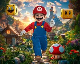 Super Videospiel Digital Backdrop: Pilz-Königreich Schloss (Digitaler Download)