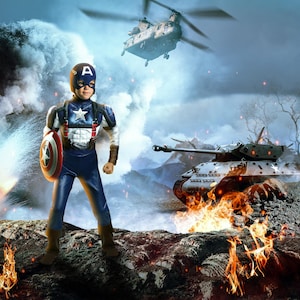 Kid Soldier Battlefield Digital Backdrop: Tank, Helicopter (Instant Download JPG File)