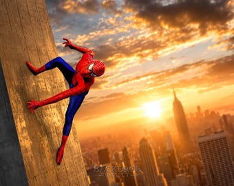 Superhero Skyscraper Sunset: Wall-Crawler Digital Background (JPG)