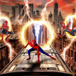 Spider-Man Multiverse Digital Backdrop, Superhero Train Digital Backdrop, Portal, Spider, Cosplay, Composite Photoshop, Spider-Man Theme