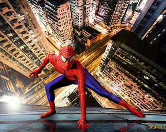 Fondo digital de superhéroe en la azotea de la ciudad: Fondo de cosplay (Descarga digital)