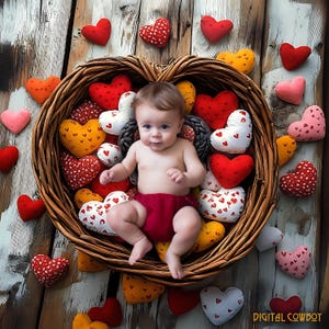 Valentine Newborn Photography Backdrop: Hearts Basket (Digital Download)