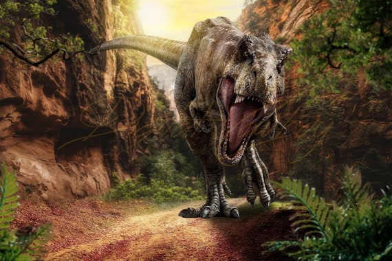 T-Rex dinosaur running in environment with some plants. 3D realistic  illustration, Stock Photo, Picture And Low Budget Royalty Free Image. Pic.  ESY-055664515