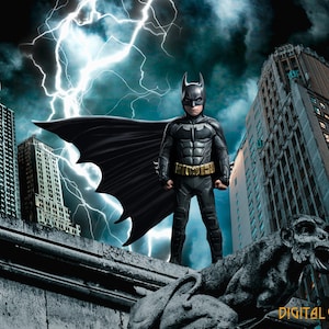 Superhero, Rooftop, Digital Background, Digital Backdrop, Night, City, Lightning, Bat, Cosplay, Composite Photoshop, Superhero Theme