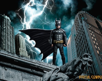 Superhero Rooftop Digital Backdrop: Gothic City, Lightning (Digital Download)