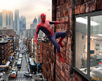 Spider Wallcrawler Digital Backdrop: New York City Superhero Theme (JPG)