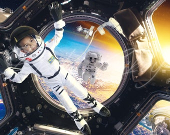 Achtergrond ruimteschip astronaut: Photoshop Composite (digitale download)