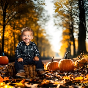 Autumn Pumpkin Path Digital Background: Fall Photography Backdrop (Instant Download