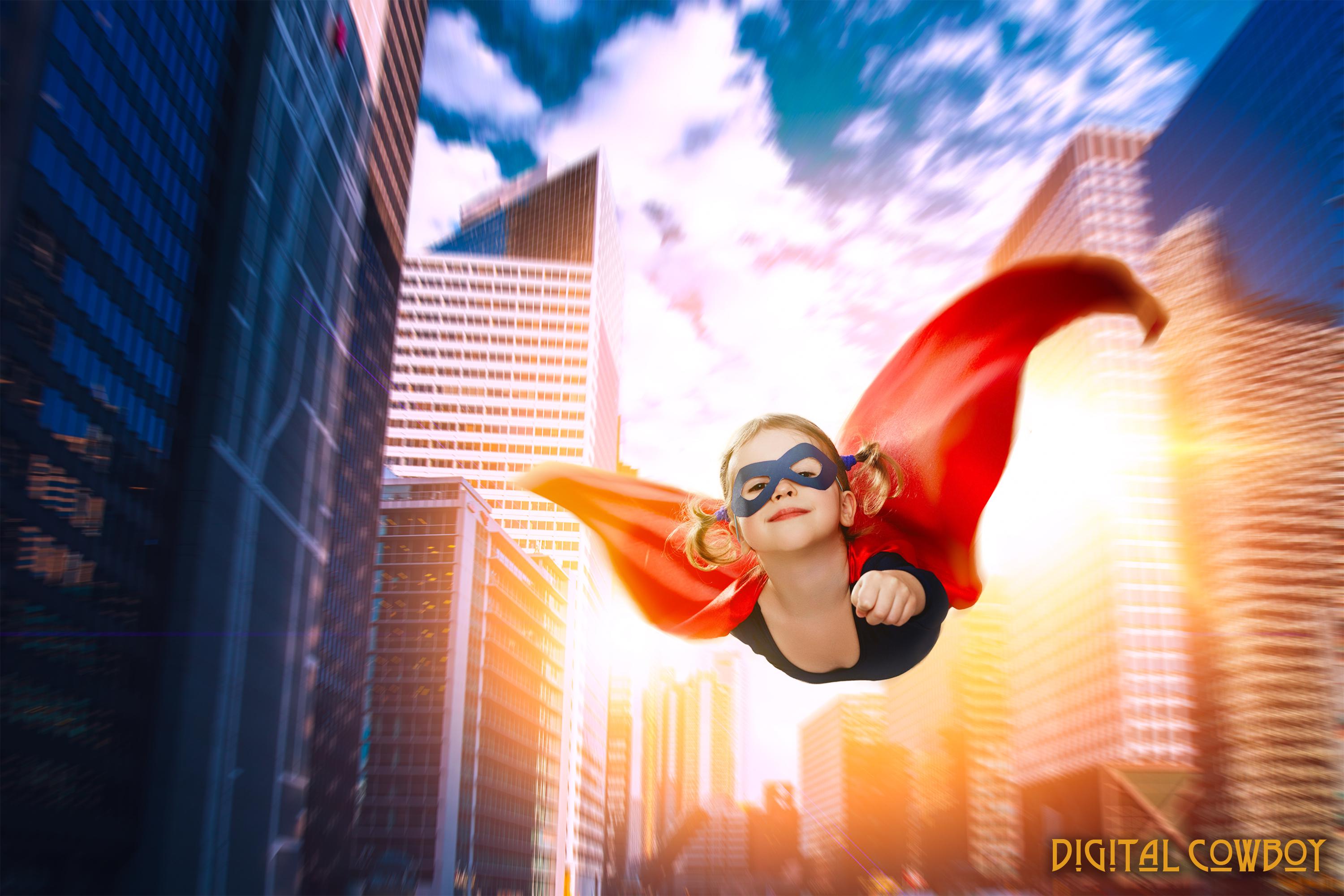 Sfondo digitale con supereroi volanti: sfondo per fotografia di