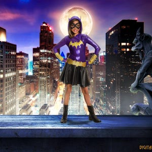 Superhero Cityscape Digital Backdrop, Gargoyle, Cosplay, Composite, Photo Overlay for Kids