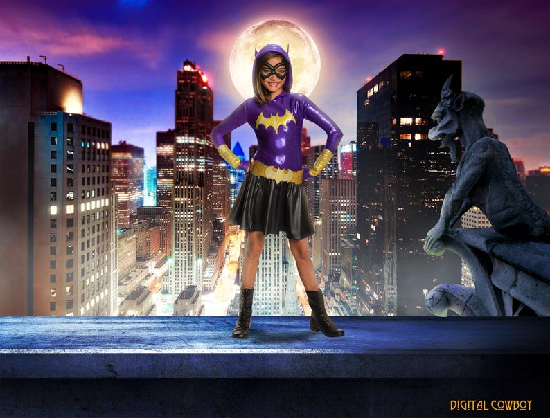 Superhero Cityscape Digital Backdrop, Gargoyle, Cosplay, Composite, Photo Overlay for Kids
