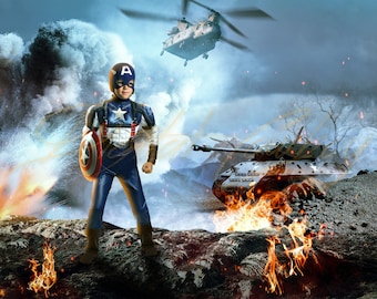 Superhero, Battlefield, Tank, Digital Background, Superhero Backdrop, Captain, Military-themed Background, Composite Photography Background