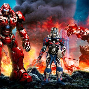 Robot Battle City Digital Background, Mech Warrior, Battle Robot, Digital Backdrop, Sci-Fi Action Photography Backdrop, Instant Download
