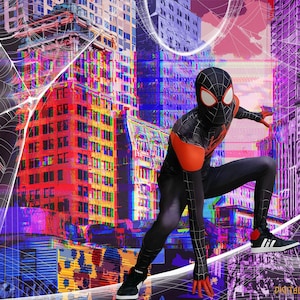Multiverse Web Superhero, Digital Background, Glitch City Comic, Digital Backdrop, Cosplay, Animated Style Superhero, Instant Download