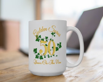 Golden Soror - 50 Years On The Vine Mug 15 oz | Sorority Inspired | Pink & Green