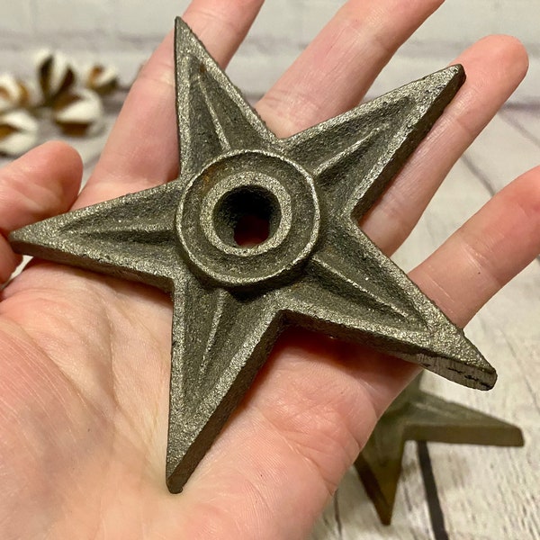 Vintage Cast Iron Five-Point Star with Raised Features and Center Hole / Made in the USA/ Rustic Farmhouse Decor / Reclaimed Architectural /