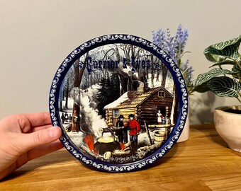 Vintage Currier and Ives Cabin Farm Scene Collectible Master's Danish Bitter Cookies Tin / Collectible Advertising Memorabilia /