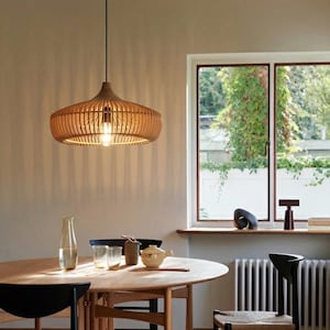 Handmade Wood Slatted Pendant Light: Nordic Wood Retro Dining Room Lamp