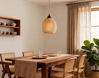 Handmade Bamboo Pendant Light: Boho Japanese Style Lamp Shade