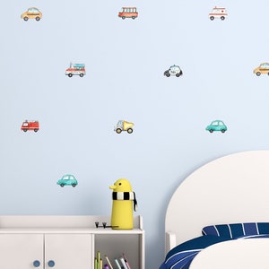 Watercolour Road Vehicles - Wall Decals, fabric wall decals, dump truck, fire truck, mini wall stickers