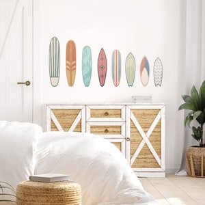 Surfboard decals, Beach wall stickers, boys decals, retro 70's decals