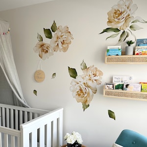 Flower wall sticker for girls, big wall sticker, wallpaper looks flowers for girls, rose decor, pretty flowers for nursery wall, peach theme