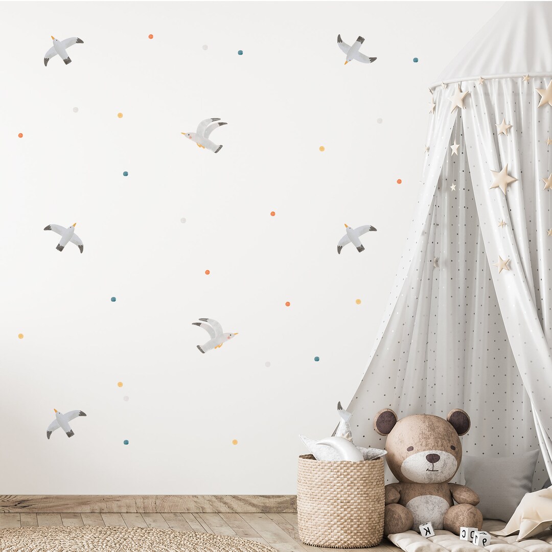 Seaside Seagulls Wall Decals, Polka Dot Decals, Bird Decals, Beach
