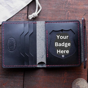 Portefeuille à badges cachés à trois volets | Portefeuille personnalisé avec badge de police