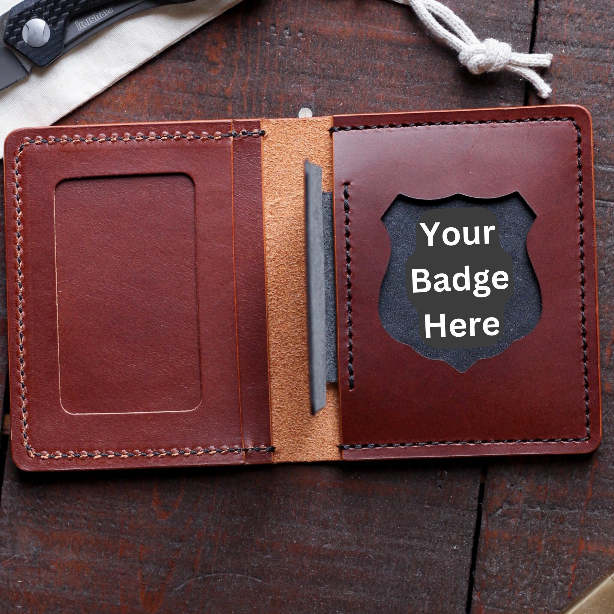 Returned, Embossed Trifold Full Grain Leather Police Shield Badge Wallet  With Badge Cover Flap and Small Shield Cutout 