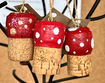 Handmade Mushroom Ornament: Upcycled Cork Toadstool Decor