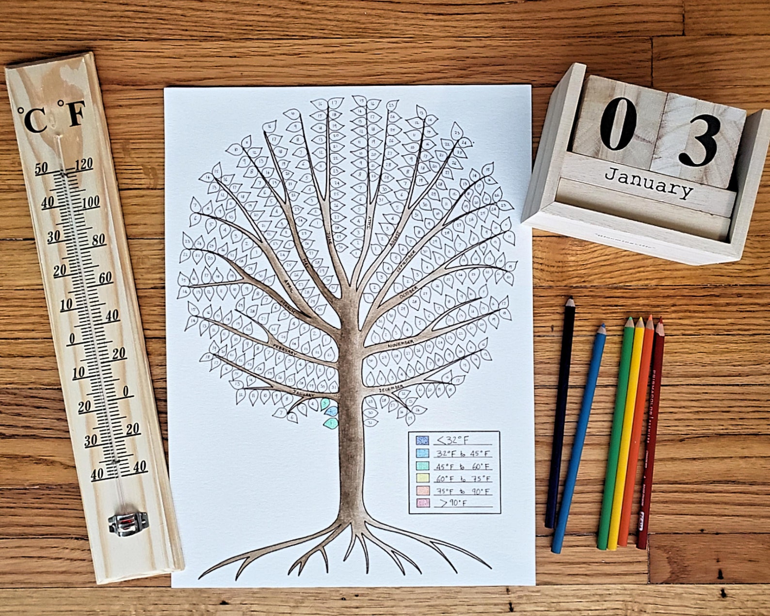 Weather Tree Tracker Coloring Weather Calendar Montessori Etsy