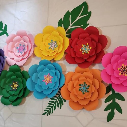 Large Paper Flowers Sets Wall Decor Etsy