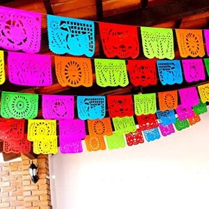 2 banners Mexican papel picado banner, tissue paper or plastic garland, fiesta party supplies, colorful traditional Large banner