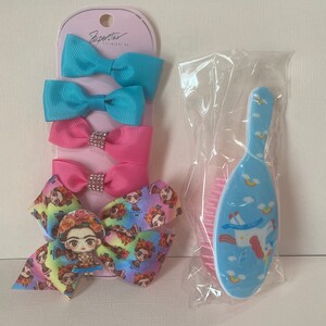Hair Bows with Free Brush - Toddler Girl Pigtail Bow Set - Hair Clips - Outfit - Hair Accessories