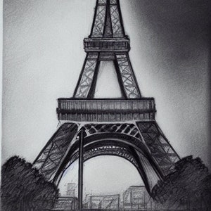Eiffel Tower Wall Art – Paris Sketch Print, Black and White French Landmark Drawing, Romantic Paris Home Decor