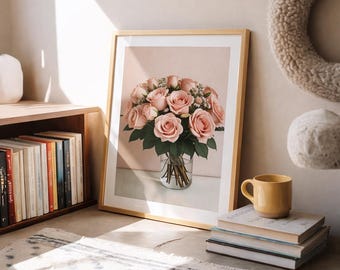 Romantic Pink Rose Bouquet Fine Art Print – Elegant Home Decor (Digital Download)